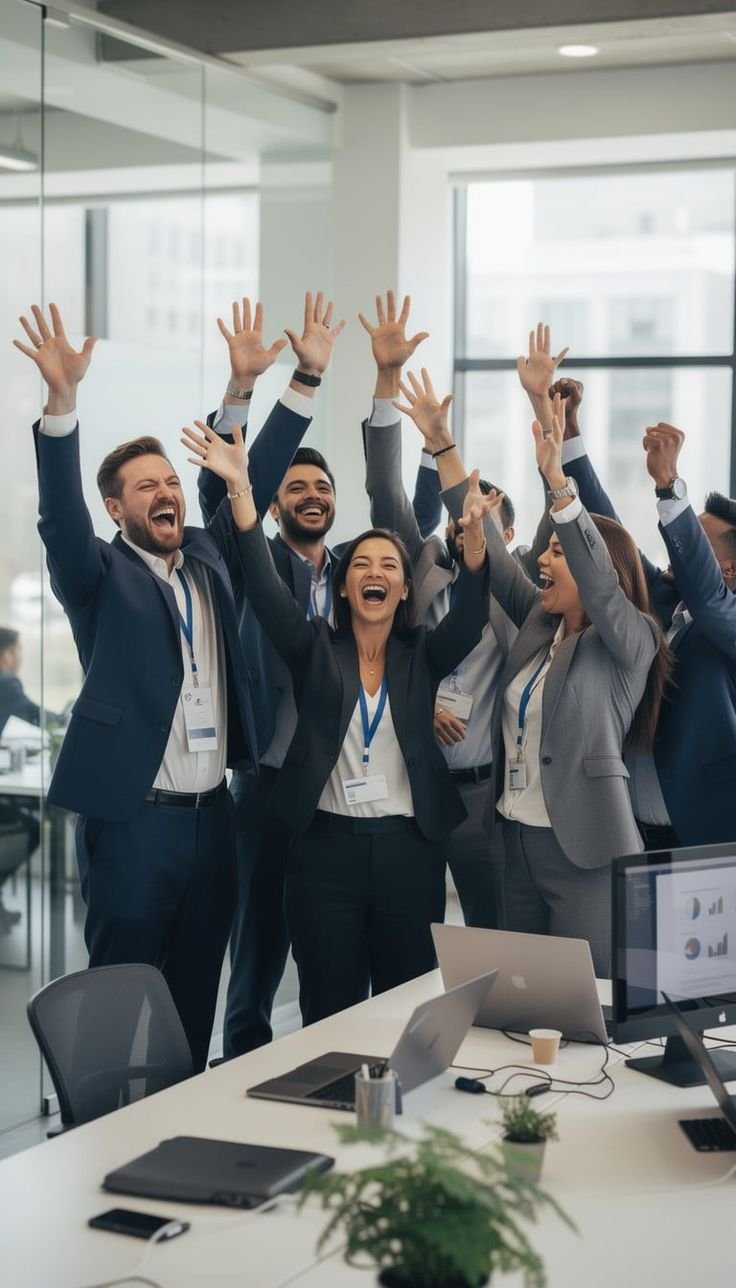 Successful team celebrating a hiring milestone